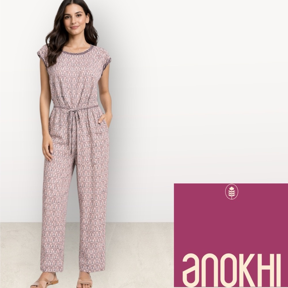 ANOKHI Hand Block Print Cotton Jumpsuit Multicolor Boho Artisan Sz M